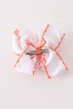 Orange Jack-O-Lantern embroidery crochet edge hair bow