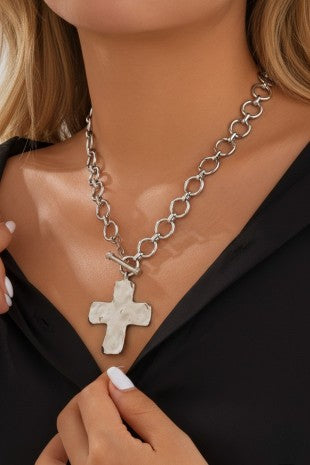 Hammered Cross Toggle Necklace