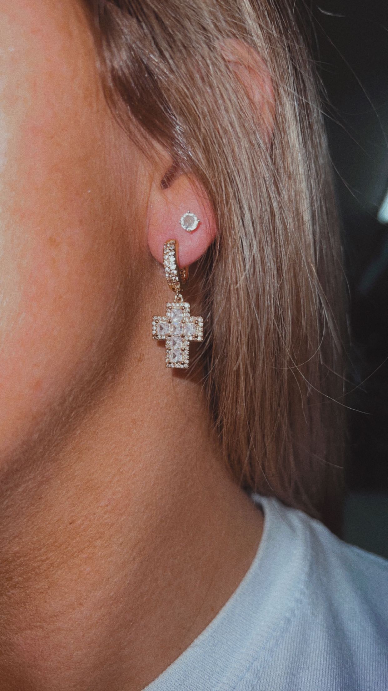 The Katelyn Cross Huggies Earrings
