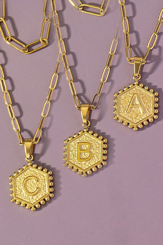 Hexagon Initial Chain Necklace Set