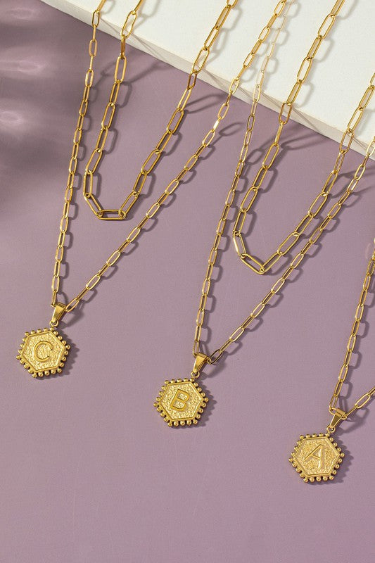 Hexagon Initial Chain Necklace Set