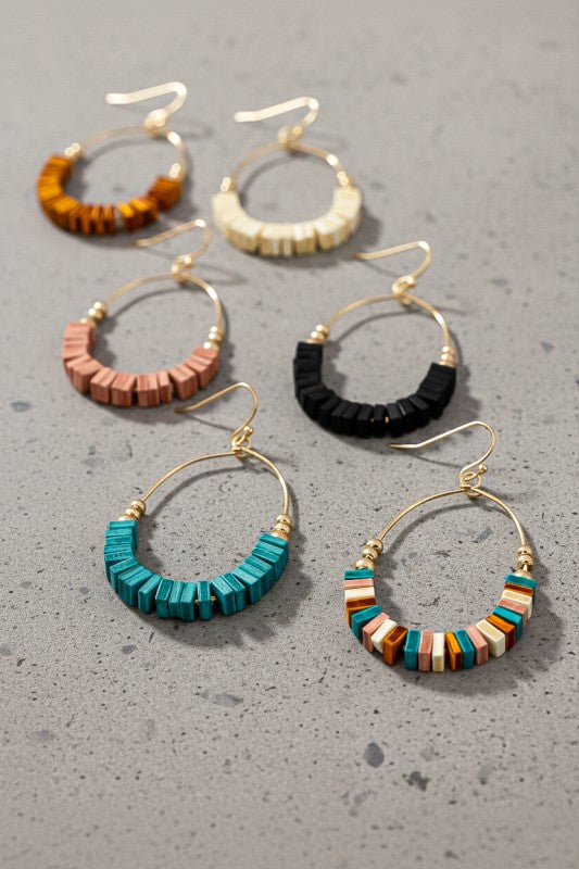 Oval Hoop w/Sq Wood Beads