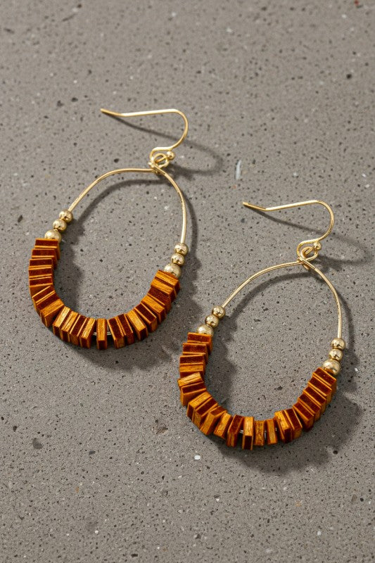 Oval Hoop w/Sq Wood Beads