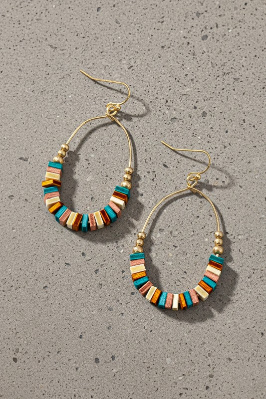 Oval Hoop w/Sq Wood Beads