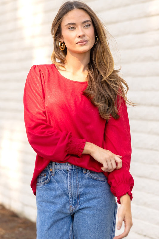 Champagne Shimmer LS Blouse