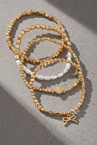 4 Row Beaded Stretch Bracelets Set