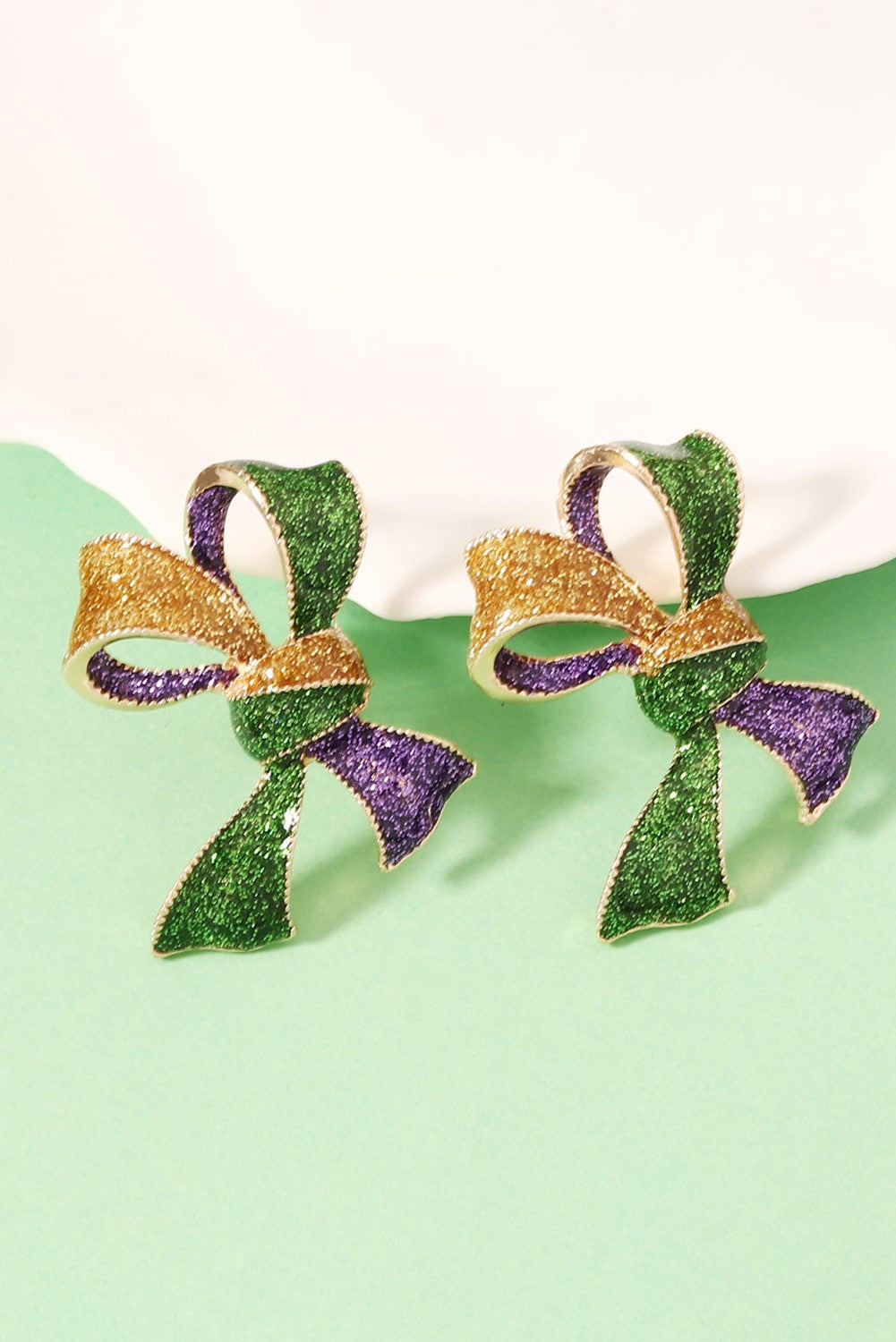 3d Mardi Gras Bow Earrings