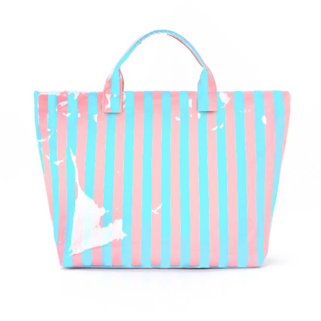 Lg Striped Vinyl Tote