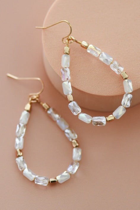 Teardrop Wire beaded glass earrings
