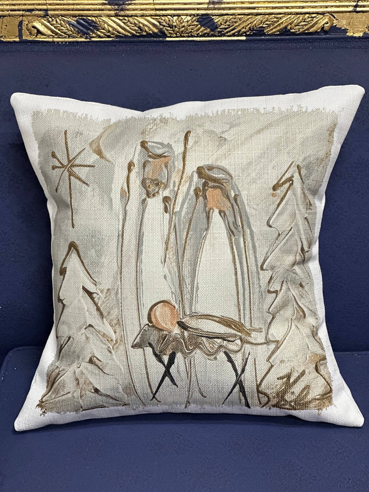 GA White & Gold Nativity Pillow