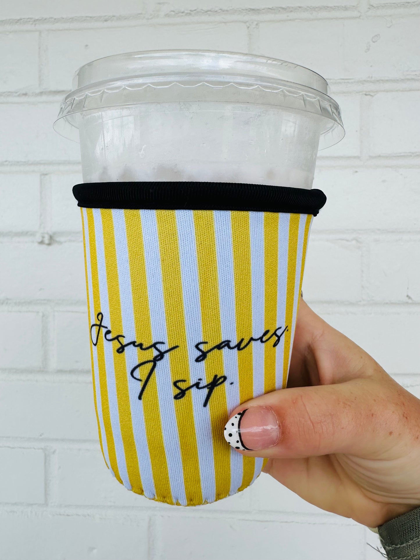 Jesus Saves I Sip Coffee Sleeve | Faith Based Christian Drink Holder (16–20 oz)