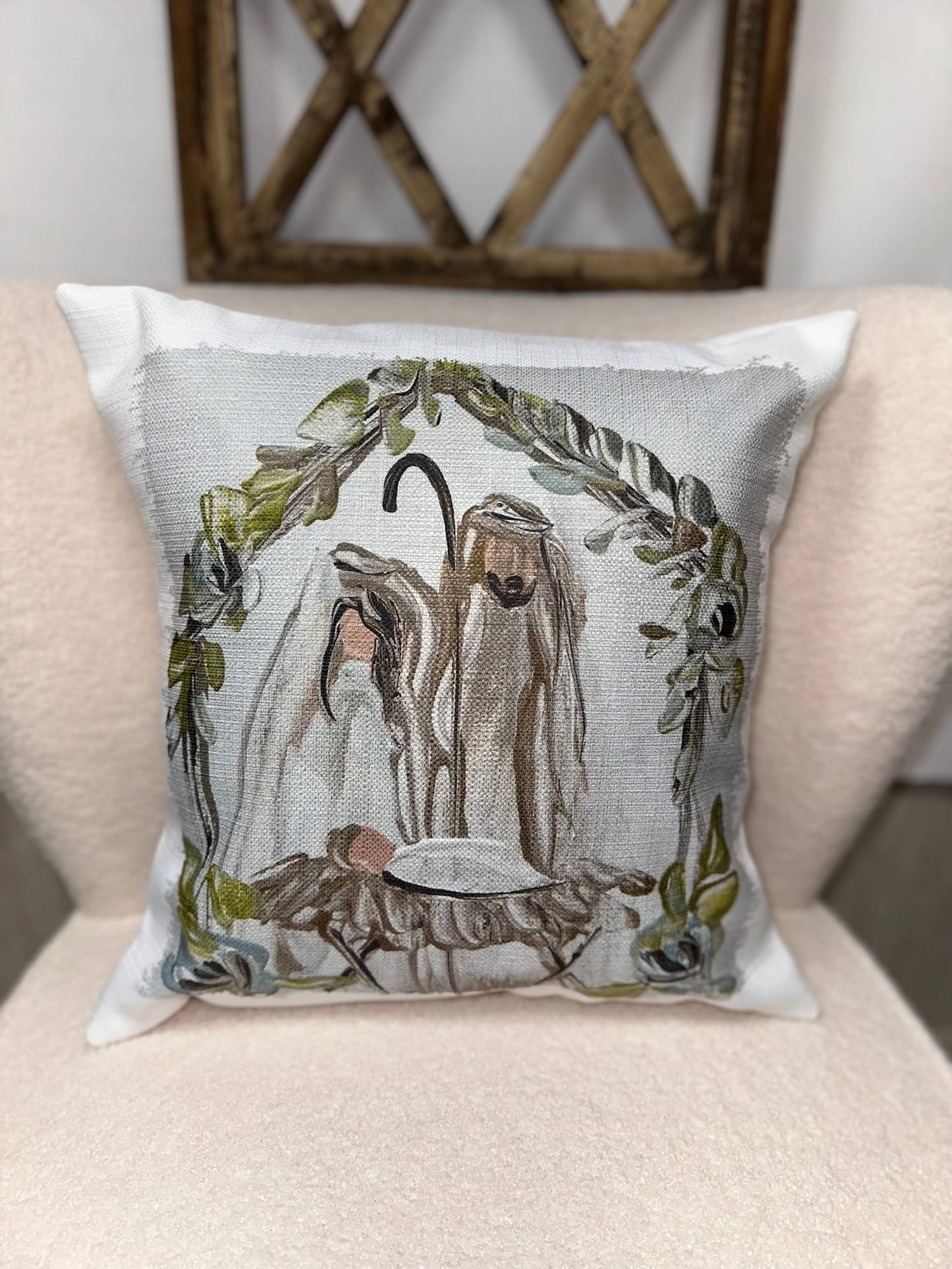 GA Nativity w/ Greenery Pillow