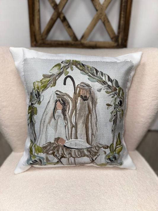 GA Nativity w/ Greenery Pillow