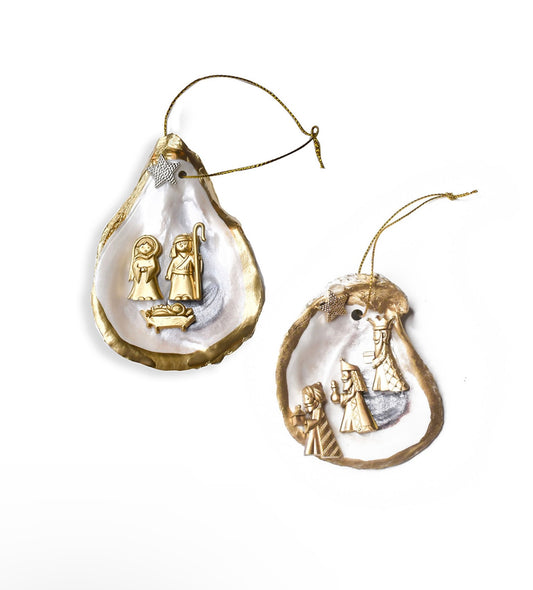 Gold Nativity & Kings Oyster Ornament