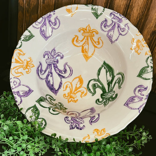 Watercolor Fleur de Lis Serving Bowl