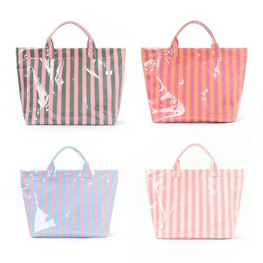 Lg Striped Vinyl Tote