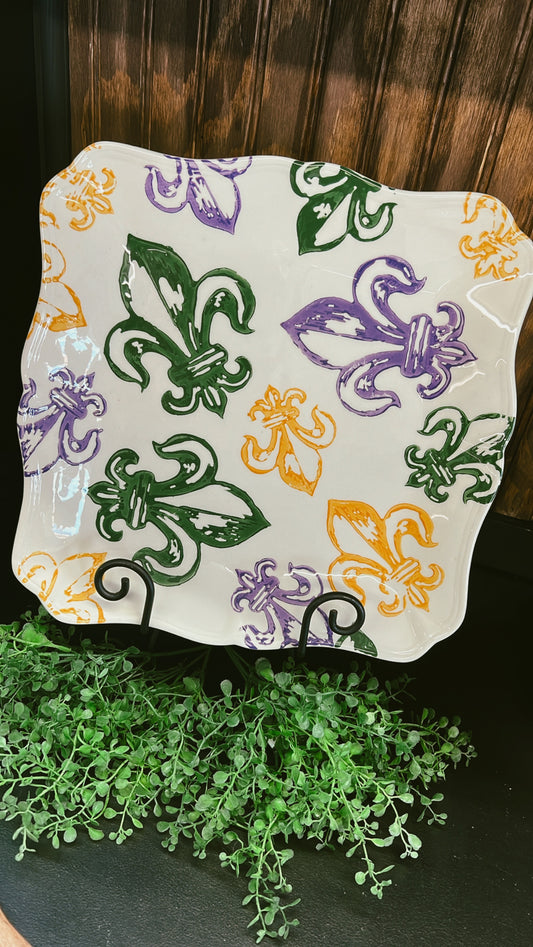 Watercolor Fleur de Lis Platter