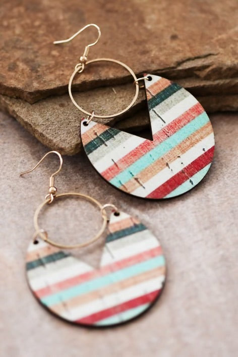 Boho printed wood earring