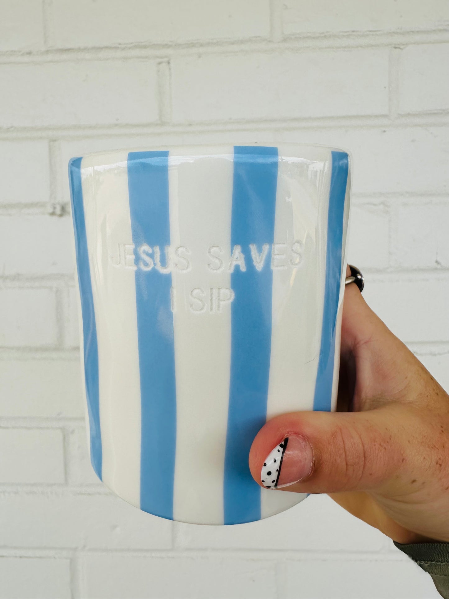 Christian Travel Mug | "Jesus Saves I Sip" Coffee Cup, Blue