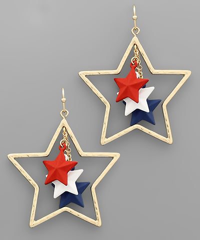 USA 3 Star Dangle Earring