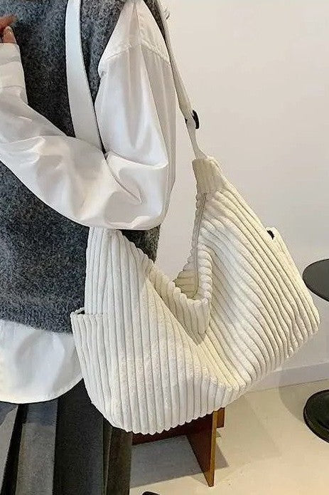 Corduroy Quilted Shoulder Tote
