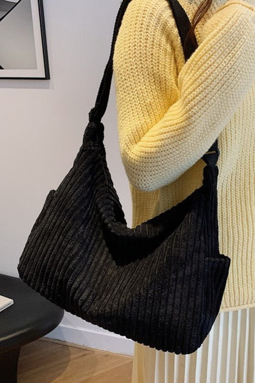 Corduroy Quilted Shoulder Tote
