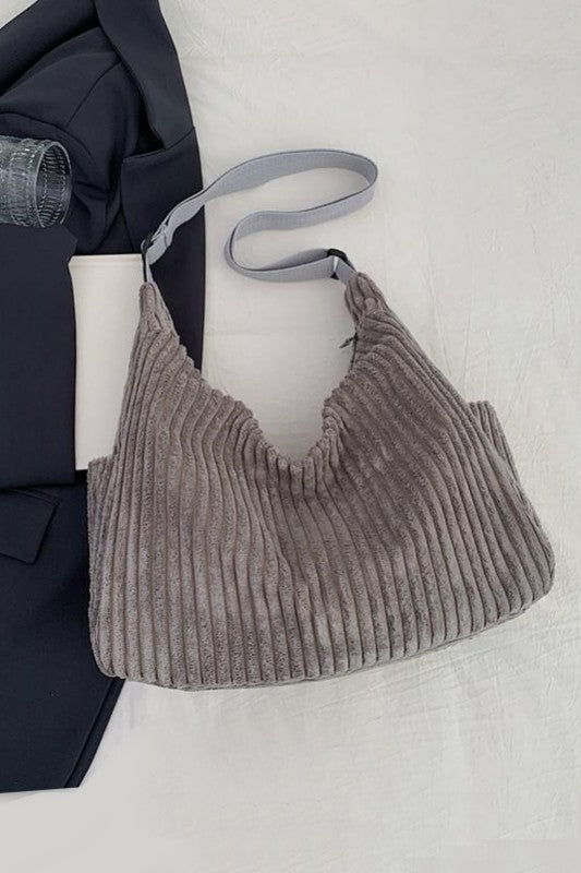 Corduroy Quilted Shoulder Tote