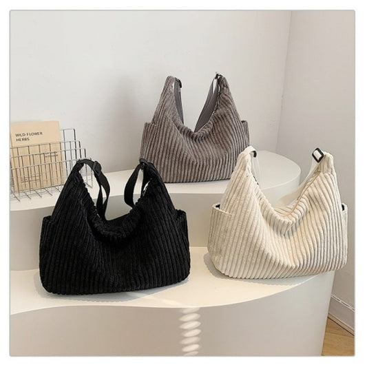 Corduroy Quilted Shoulder Tote