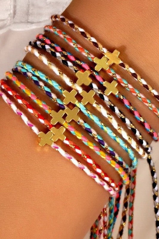 Corded Cross Charm Bracelet