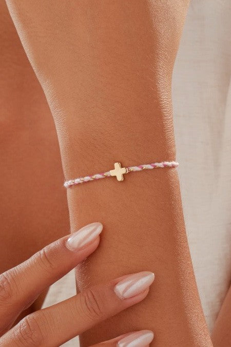 Corded Cross Charm Bracelet