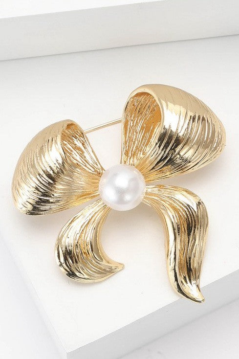 Vintage Pearl Bow Brooch