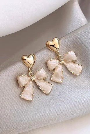 Bow Heart Drop Earrings