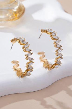 Baugette Zigzag Hoops Earrings