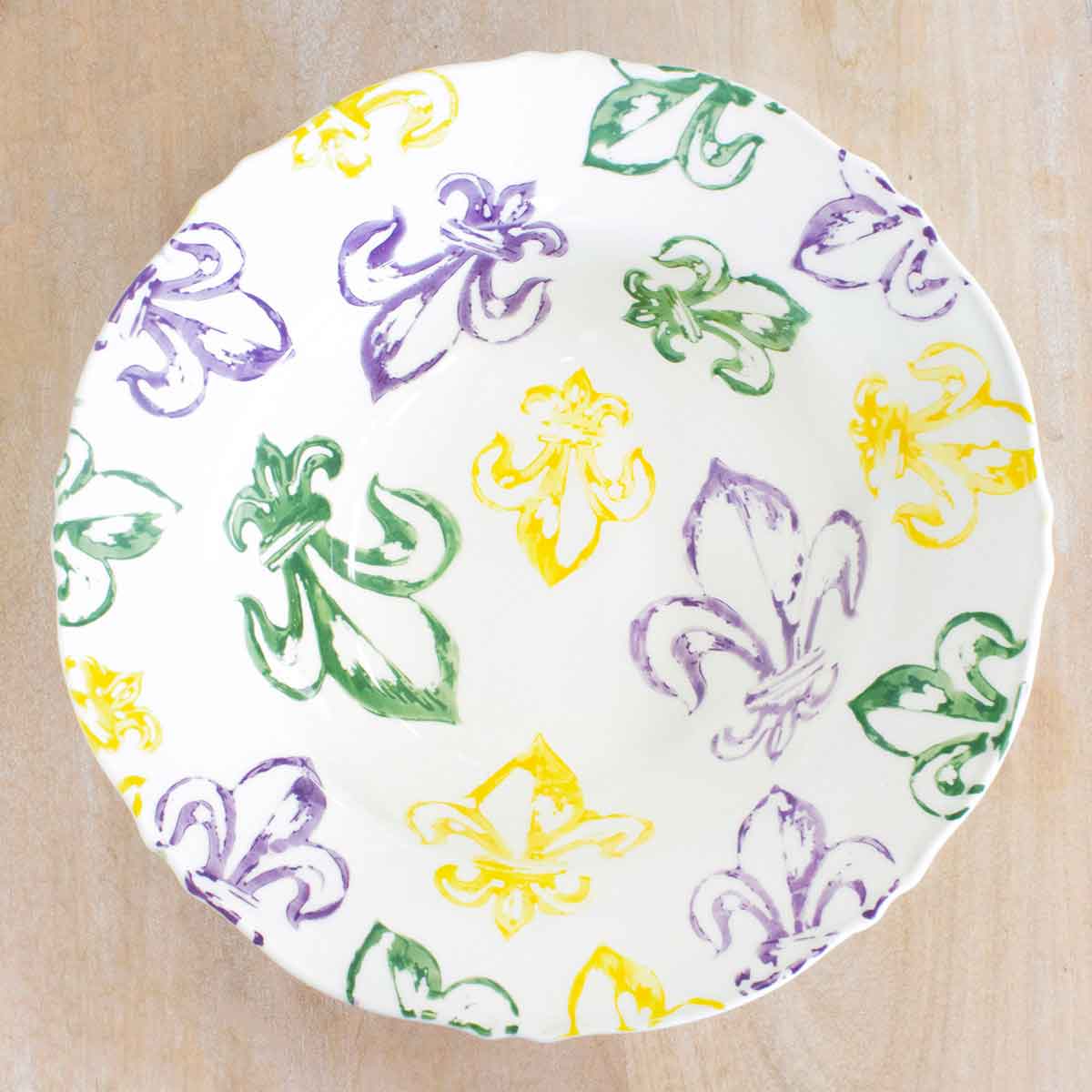 Watercolor Fleur de Lis Serving Bowl