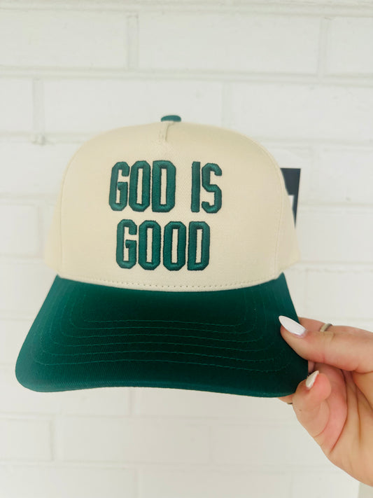 C.C GOD IS GOOD Embroidered Letter Two Tone Trucker Hat
