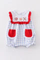 Blue plaid baseball embroidery girl bubble