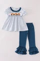 Thanksgiving turkey French knot plaid girl set
