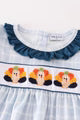 Thanksgiving turkey French knot plaid girl set