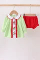 Christmas grinch embroidery girl bloomers set