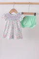 Green Floral Smocked Bloomer Set