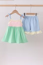 Color block ruffle shorts set