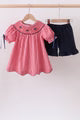 Flag smocked gingham  shorts set