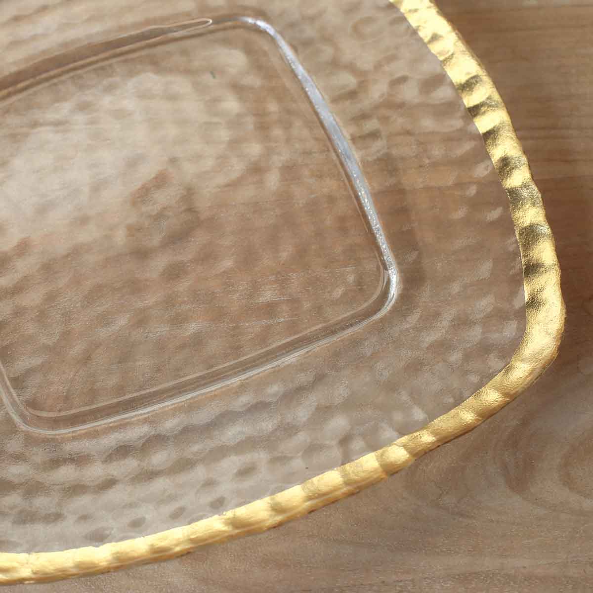 Palmer Textured Glass Plate   Clear/Gold   12.25x12.25