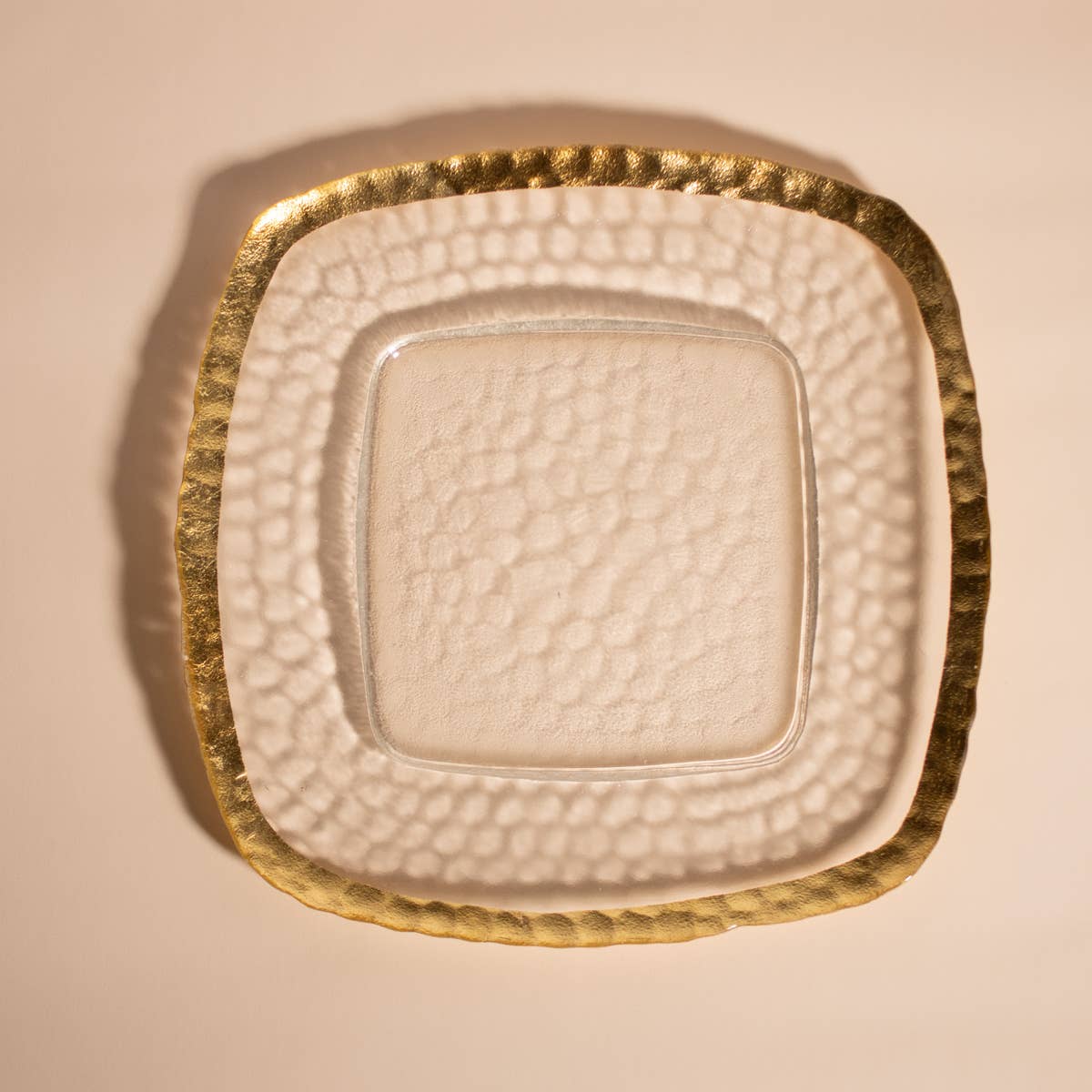 Palmer Textured Glass Plate   Clear/Gold   12.25x12.25