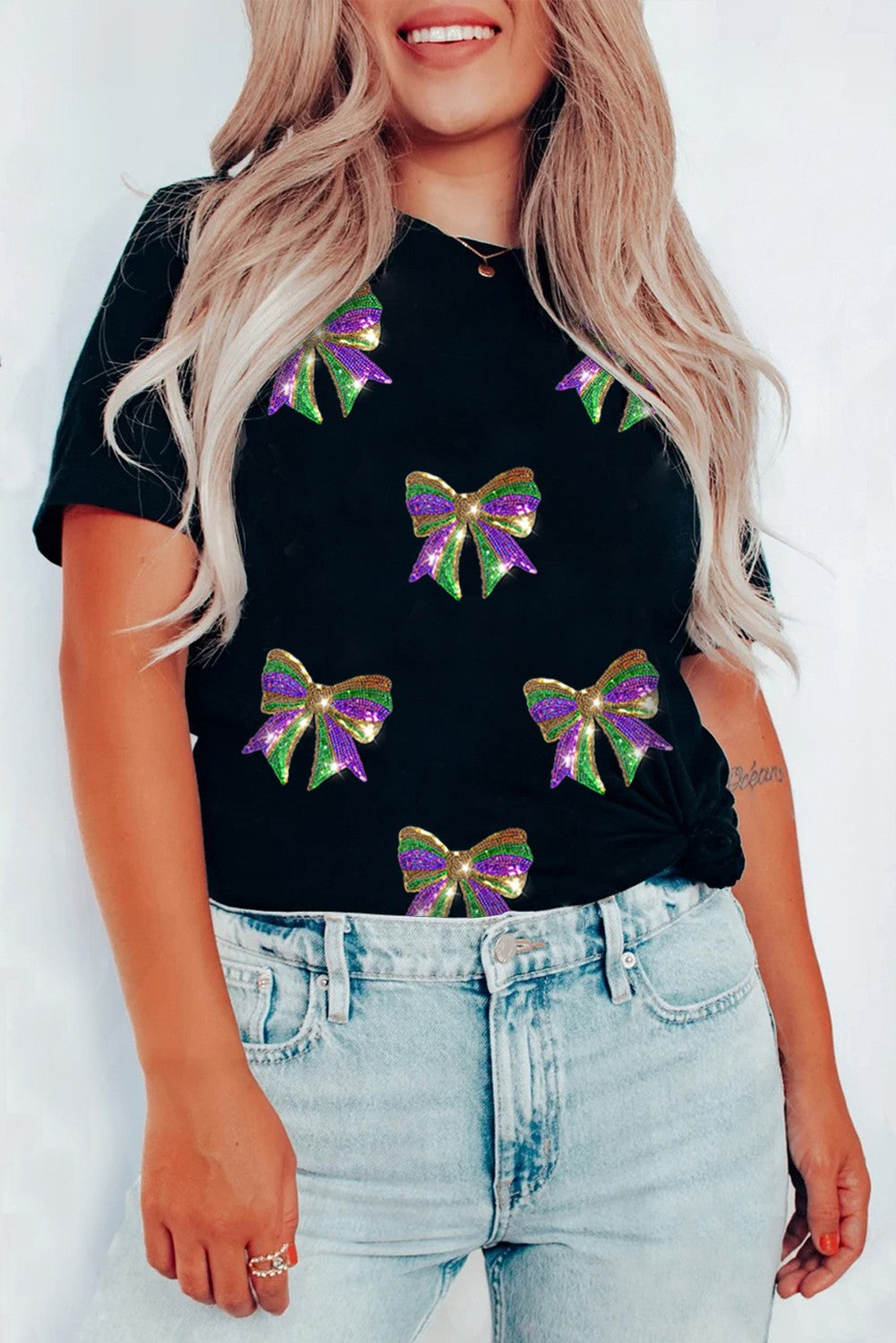 Sequin Mardi Gras Bow top