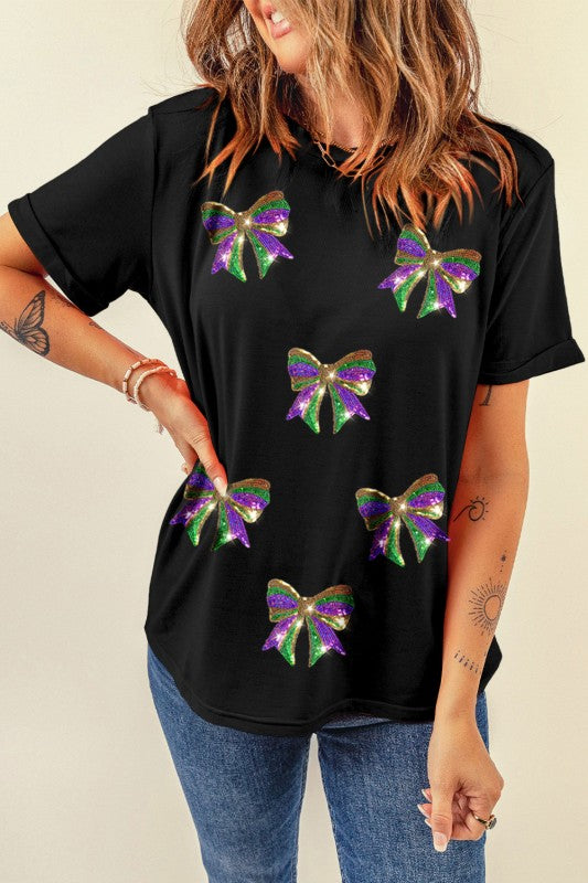 Sequin Mardi Gras Bow top