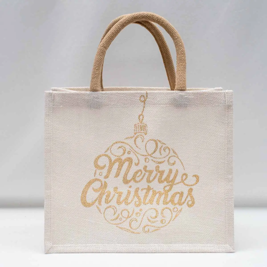 Merry Ornament Script Gift Tote