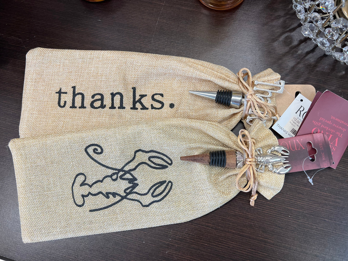 Crawfish Burlap Wine Bag & Stopper