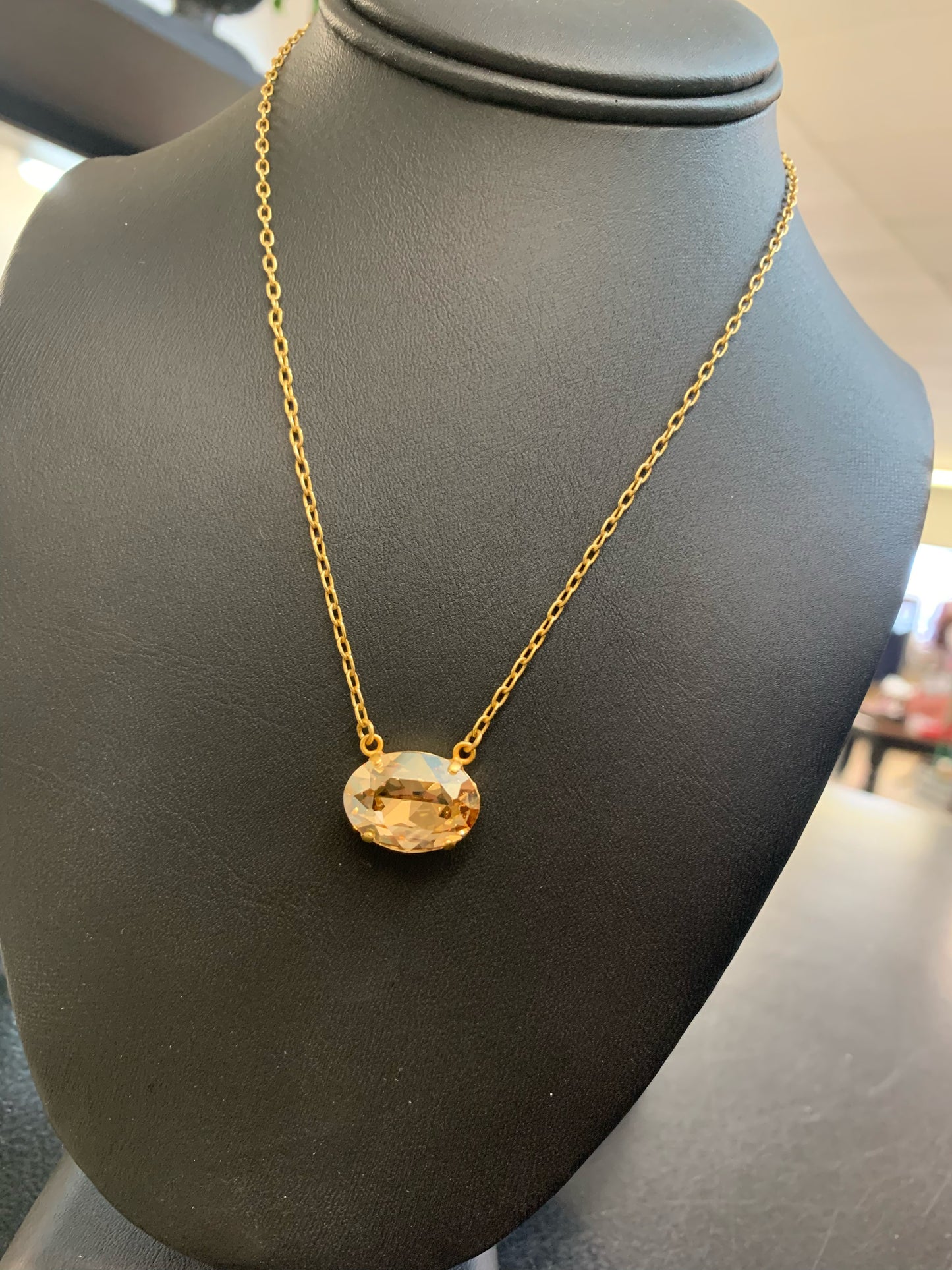 Gold Single Crystal Necklace