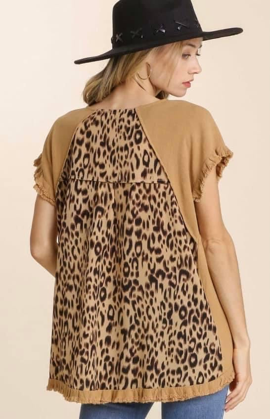 Linen Ruffle Animal Print Top